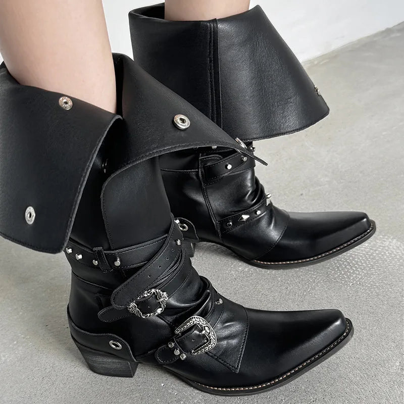 Autumn Belt buckle cowhide Western Boots