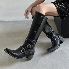 Autumn Belt buckle cowhide Western Boots