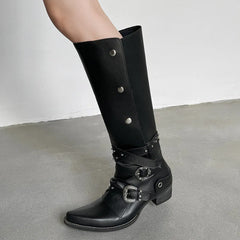Autumn Belt buckle cowhide Western Boots