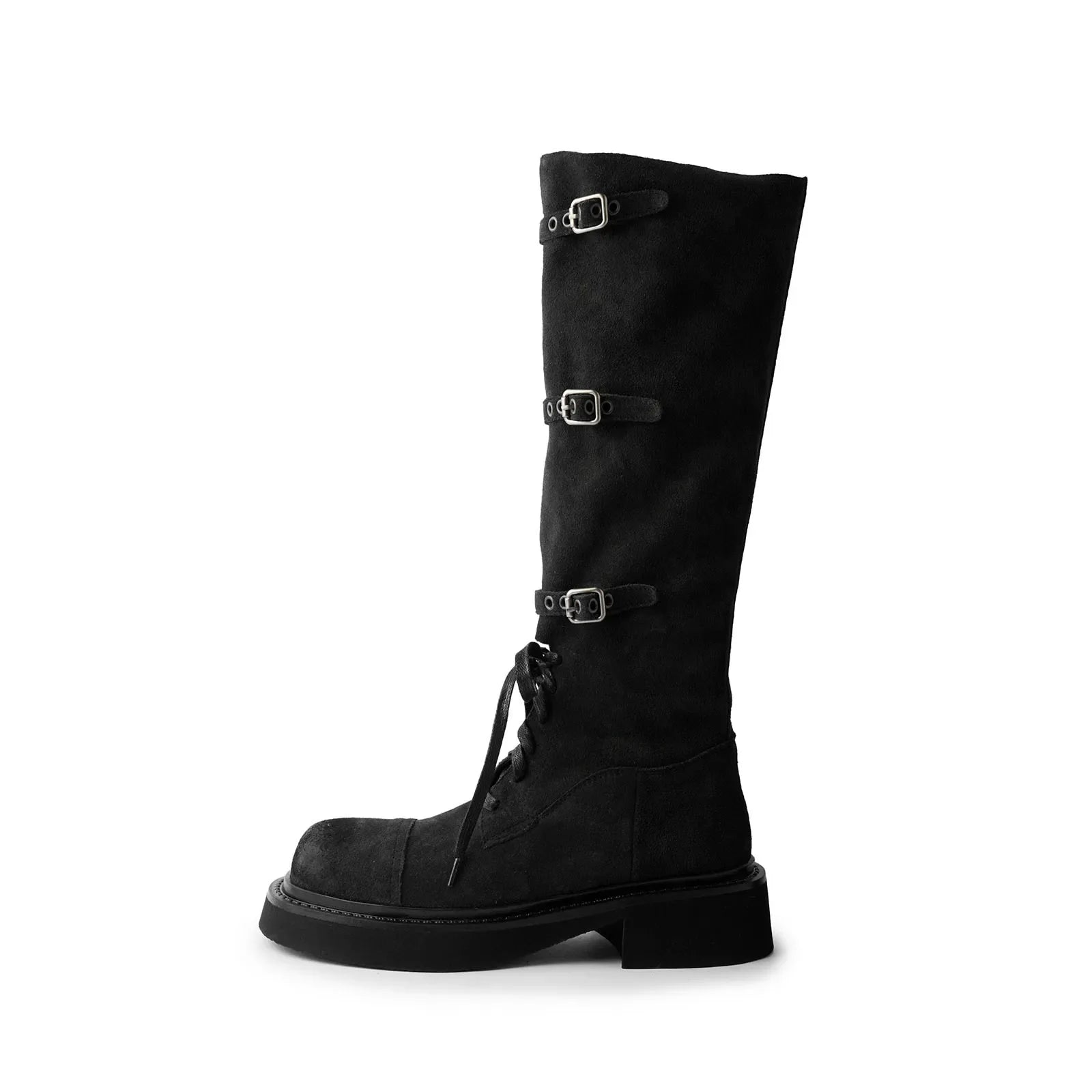 Autumn Belt buckle platform Cow suede Riding Boots