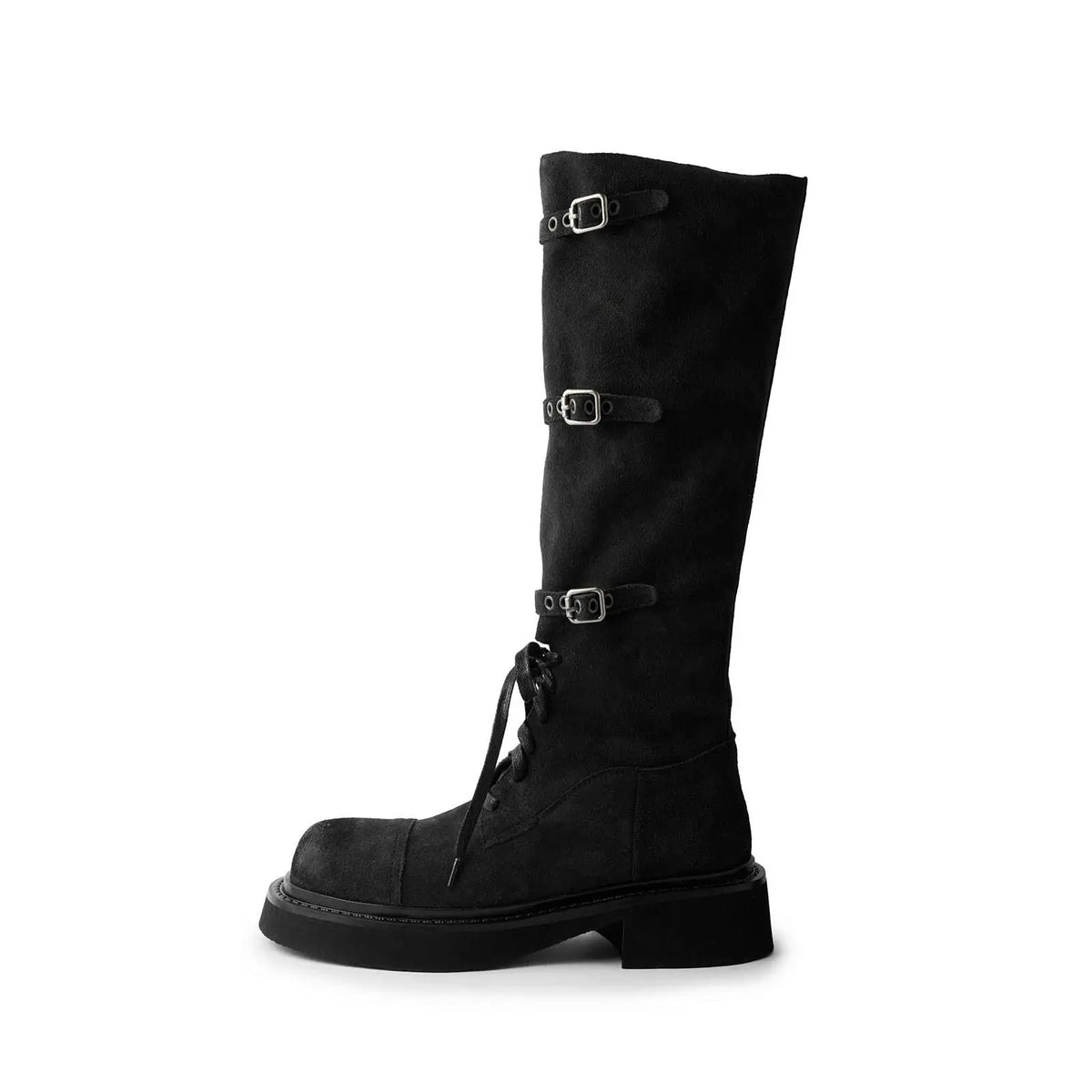 Autumn Belt buckle platform Cow suede Riding Boots