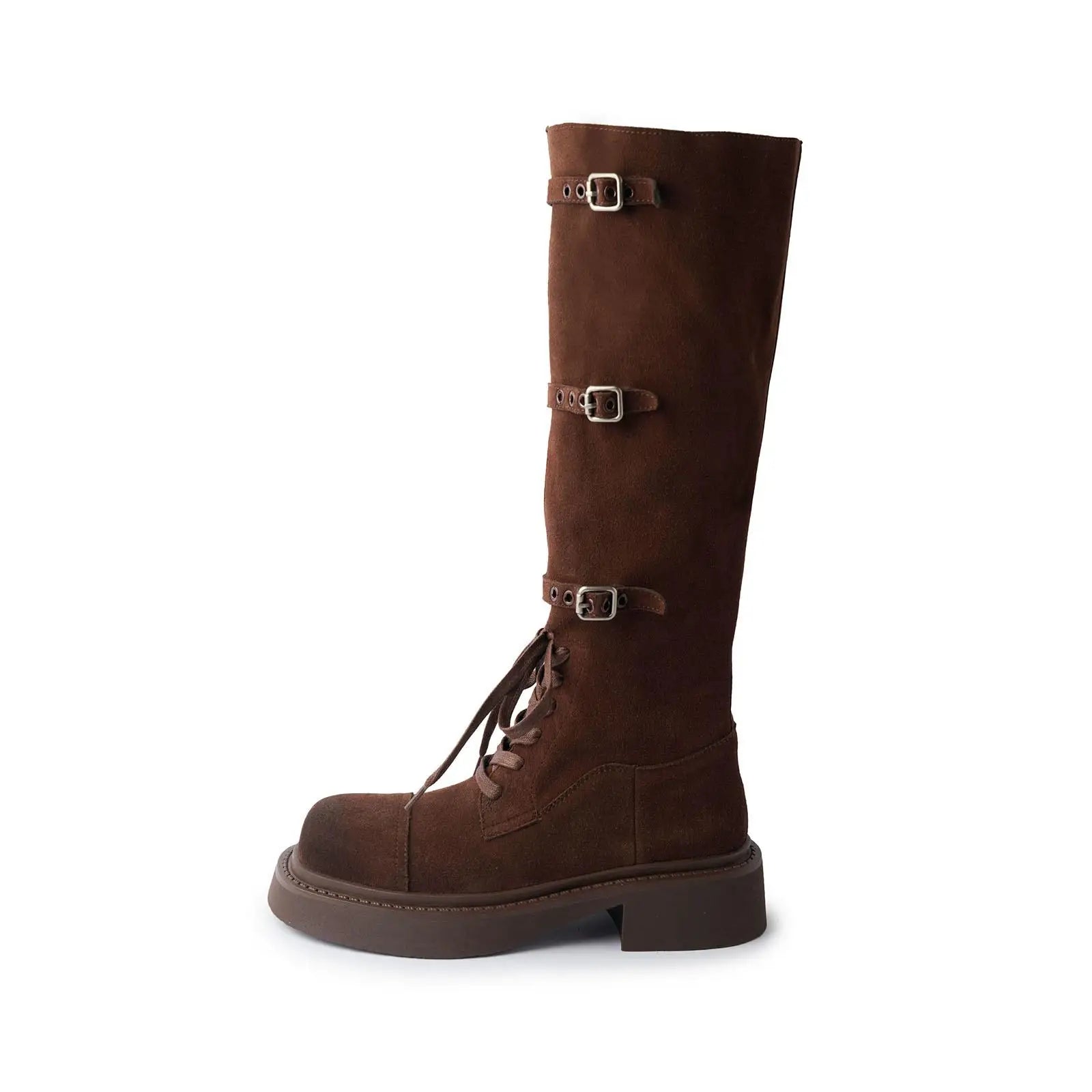 Autumn Belt buckle platform Cow suede Riding Boots