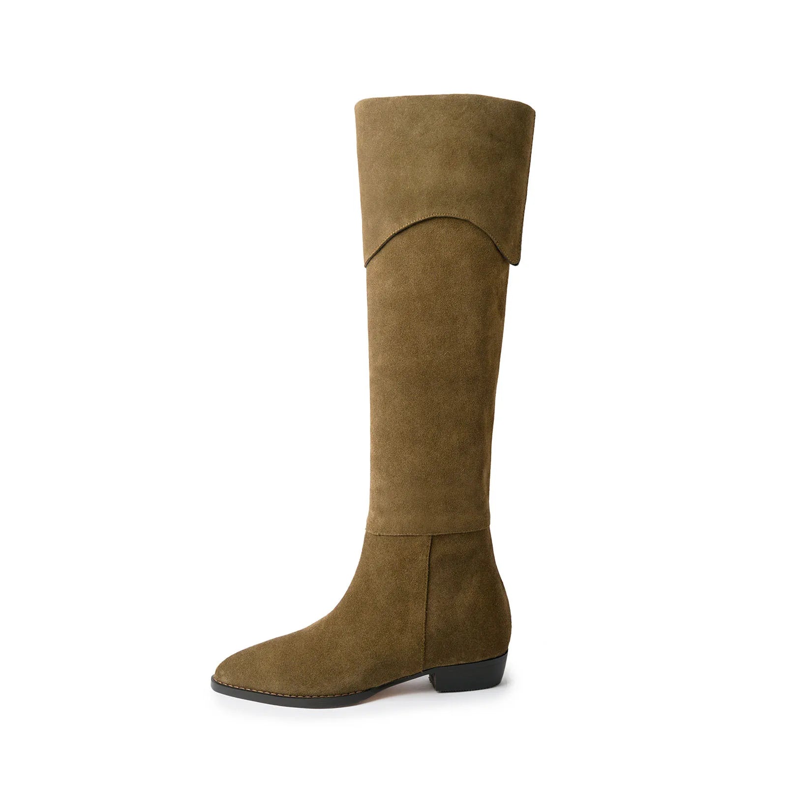 Autumn Cow suede Turned-over Edge Knee high Boots
