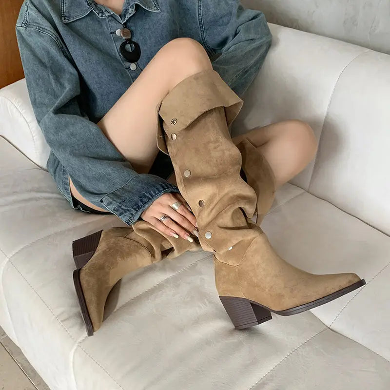Autumn Suede Pleated Knee high Boots