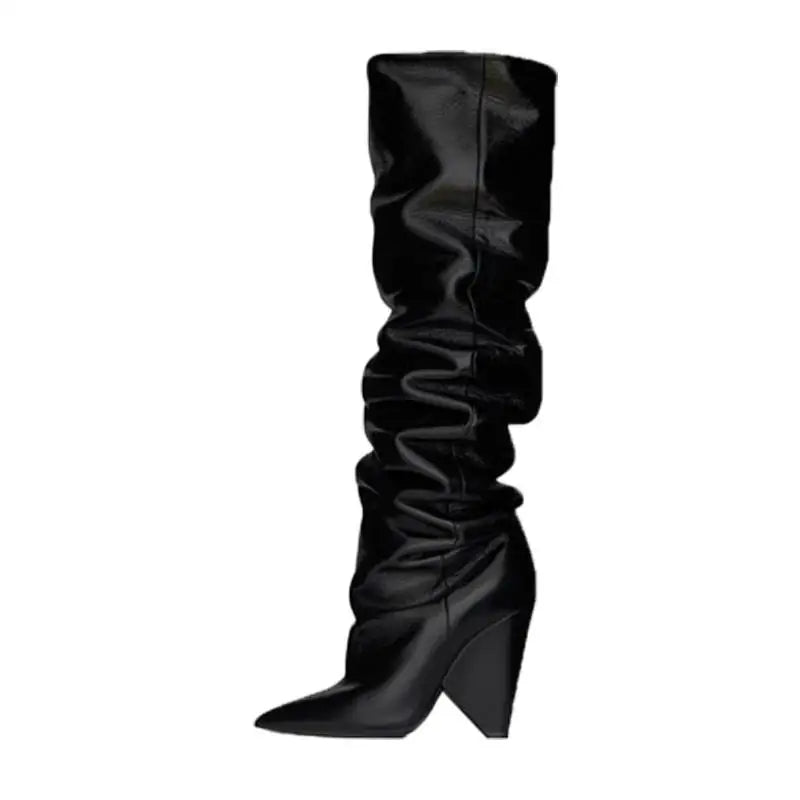 Autumn Winter Tapered heel Pleated Over the knee Boots