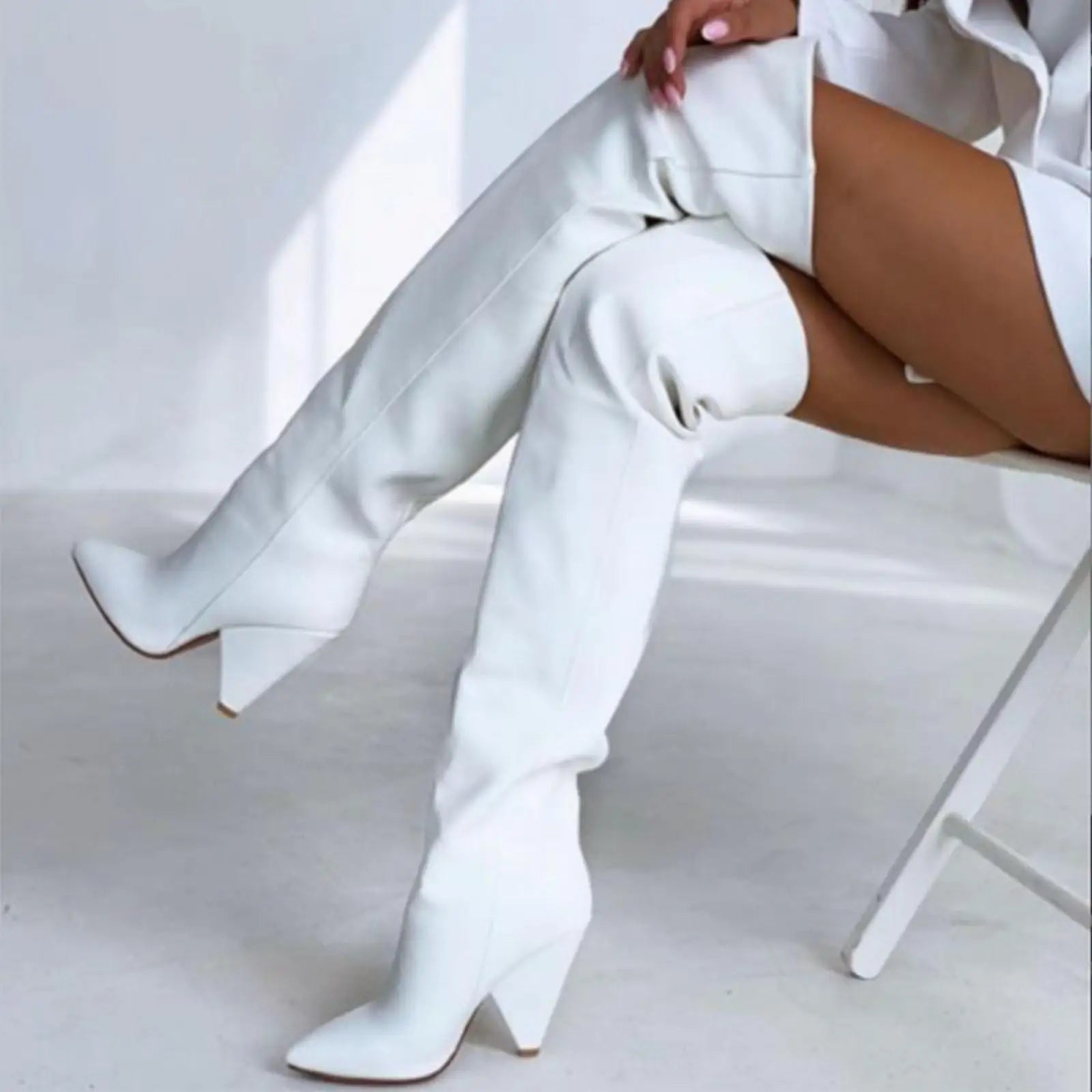 Autumn Winter Tapered heel Pleated Over the knee Boots