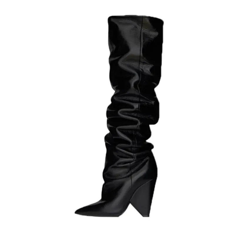 Autumn Winter Tapered heel Pleated Over the knee Boots
