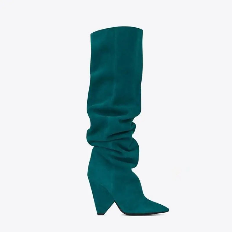 Autumn Winter Tapered heel Pleated Over the knee Boots