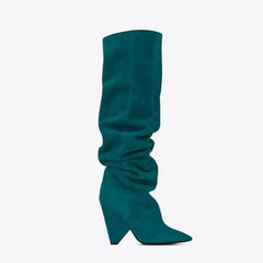 Autumn Winter Tapered heel Pleated Over the knee Boots