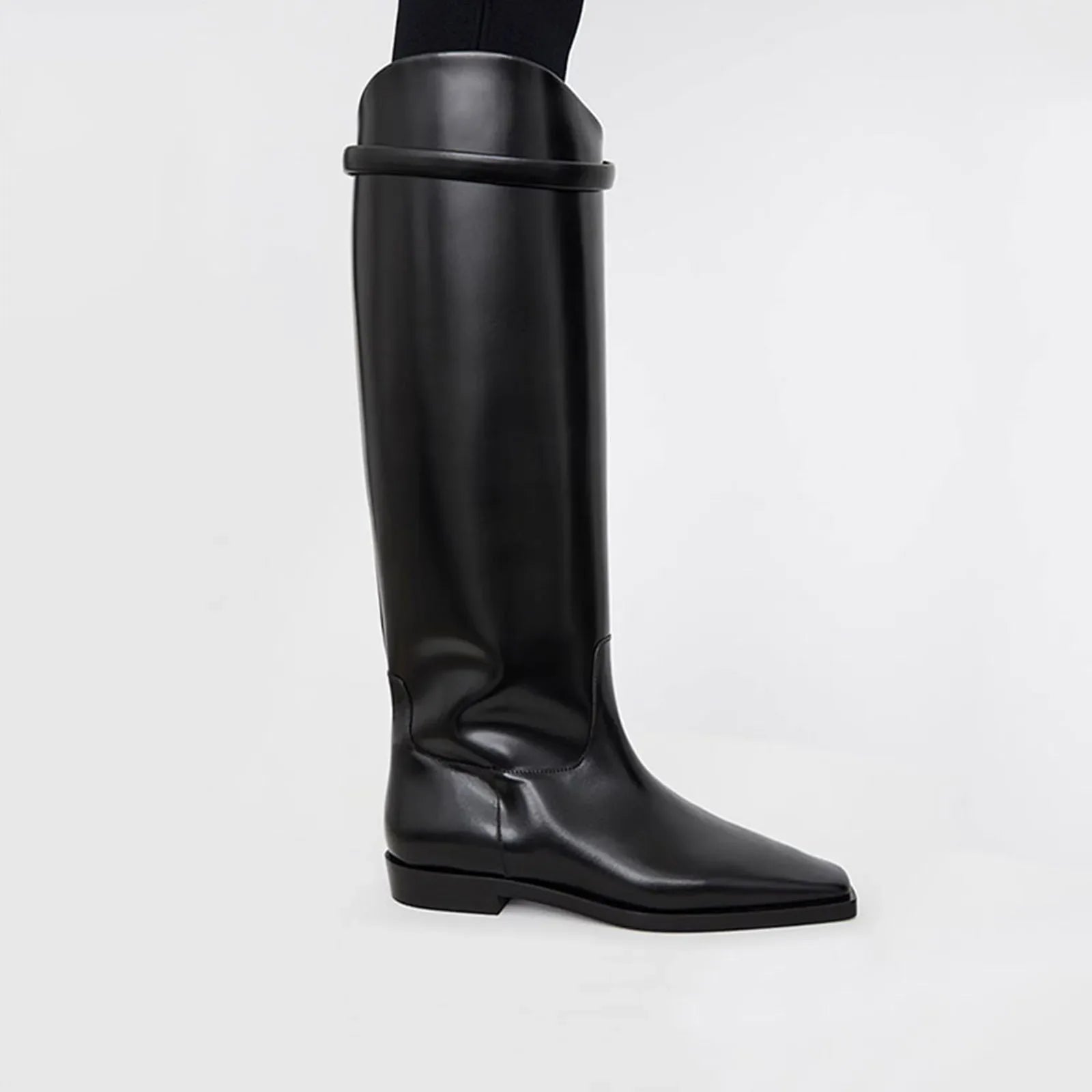Autumn Winter Women's Cowhide square heel Knee high Boots