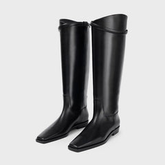 Autumn Winter Women's Cowhide square heel Knee high Boots