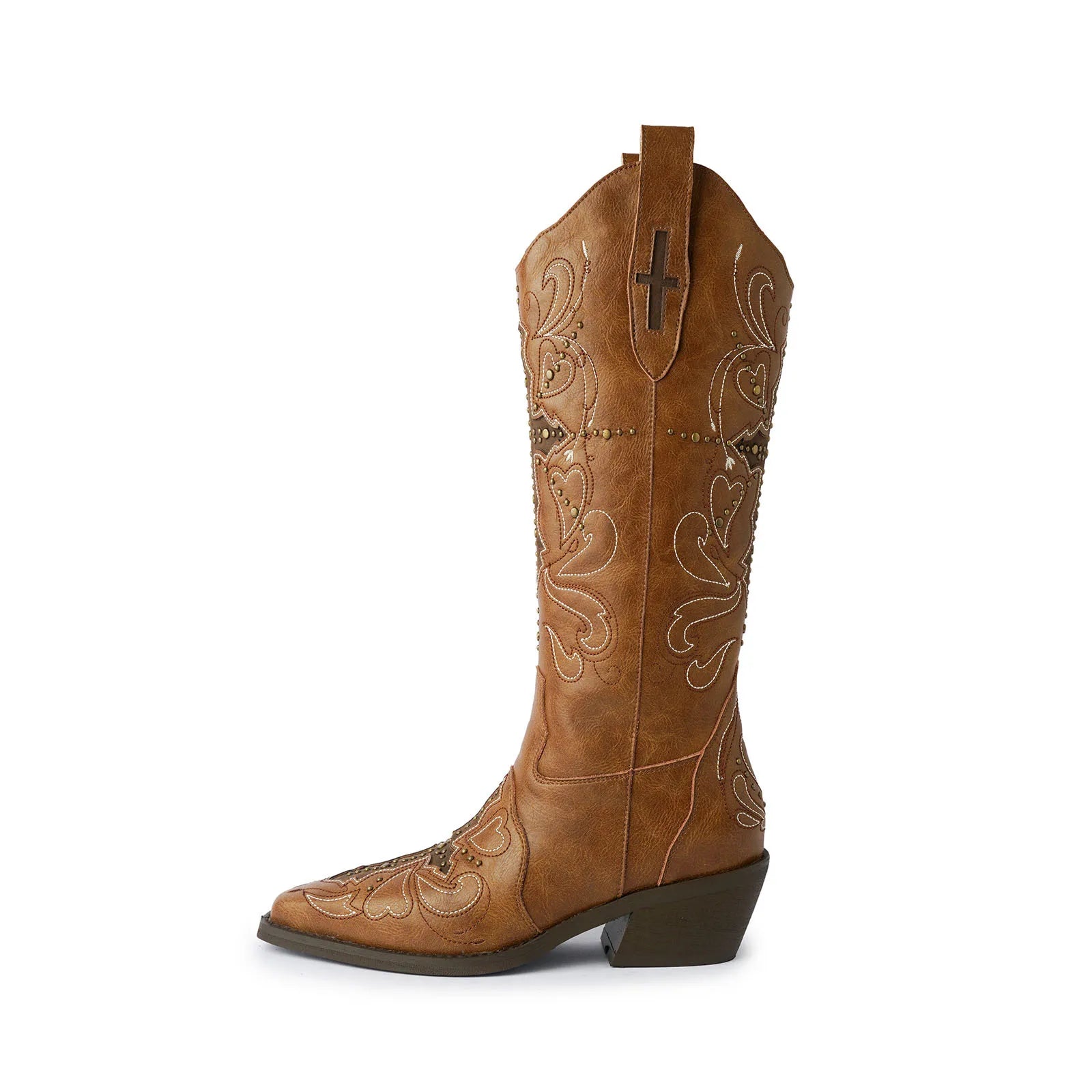 Autumn embroidery cowhide Knee high Boots