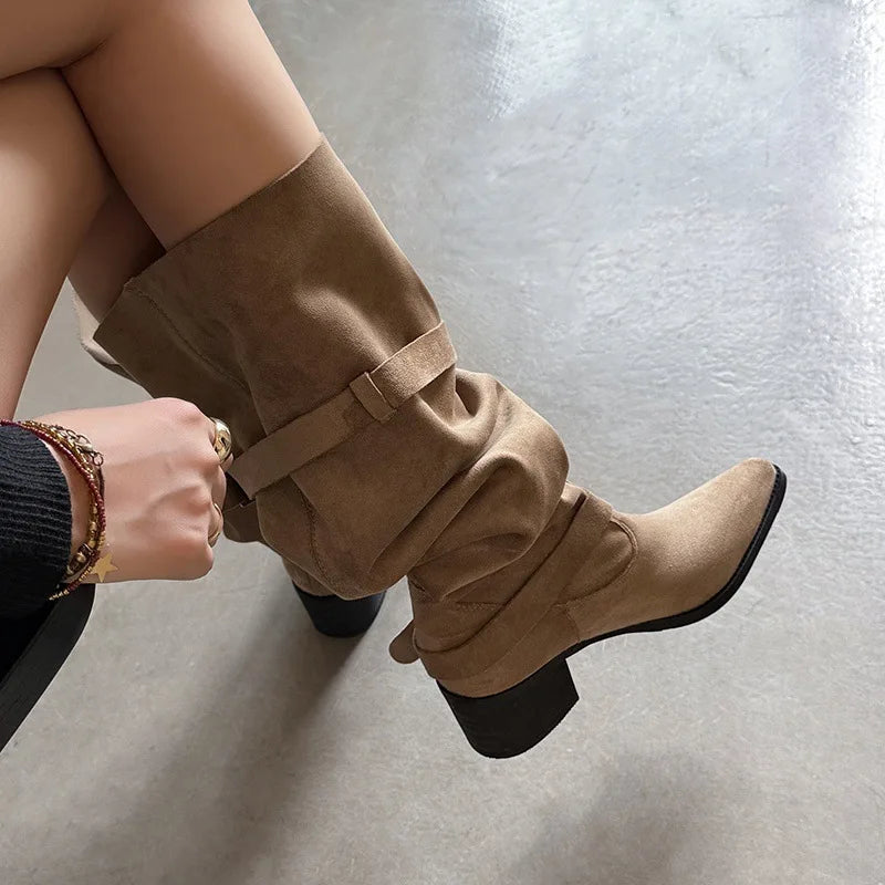 Autumn suede Pleated Large tubular Boots