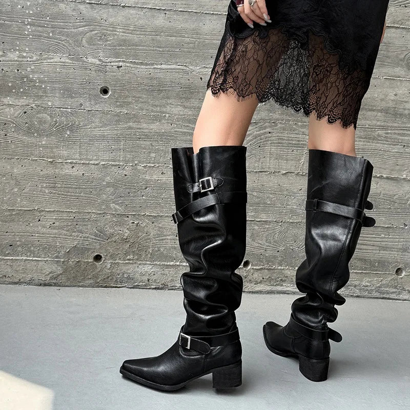Autumn suede Pleated Large tubular Boots