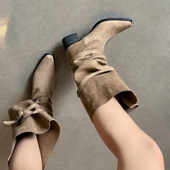 Autumn suede Pleated Large tubular Boots