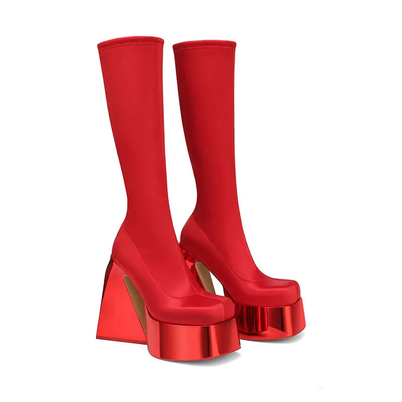 Spring Elastic microfiber Alien heel Skinny Boots
