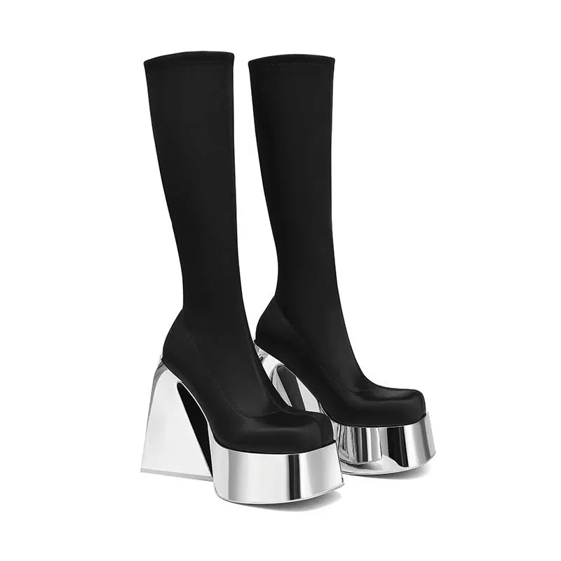 Spring Elastic microfiber Alien heel Skinny Boots