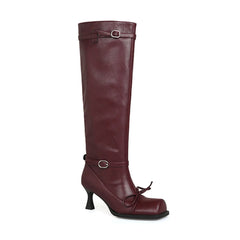 Square toe sheepskin Pleated knee high Boots