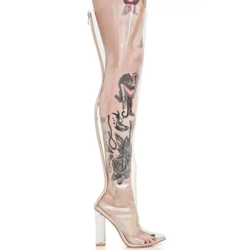 Pointed toe Back zipper Super high heel Over the knee Boots