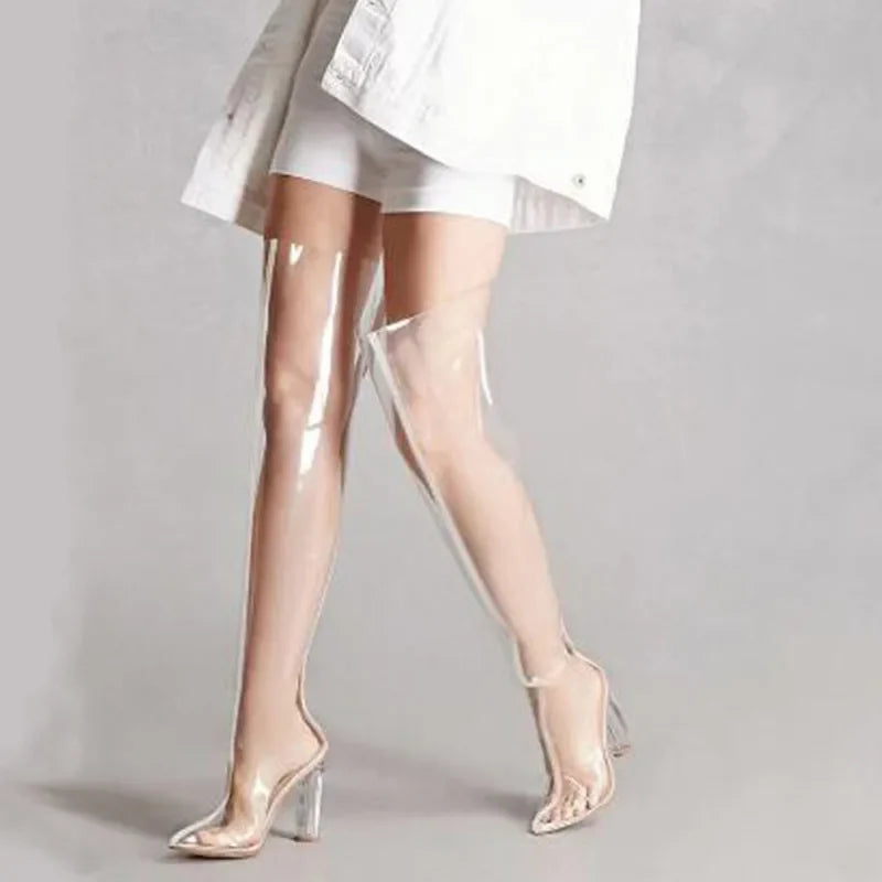 Pointed toe Back zipper Super high heel Over the knee Boots