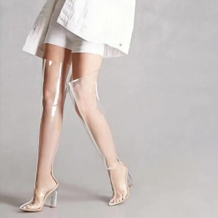 Pointed toe Back zipper Super high heel Over the knee Boots