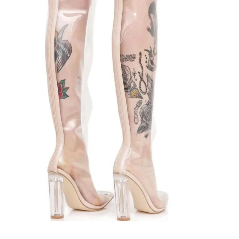 Pointed toe Back zipper Super high heel Over the knee Boots