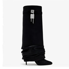 spring Metal buckle Pleated Trouser legs Boots