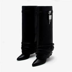spring Metal buckle Pleated Trouser legs Boots