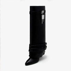 spring Metal buckle Pleated Trouser legs Boots