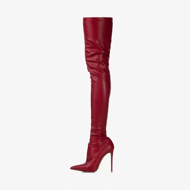 stretch Burgundy Over the knee Boots