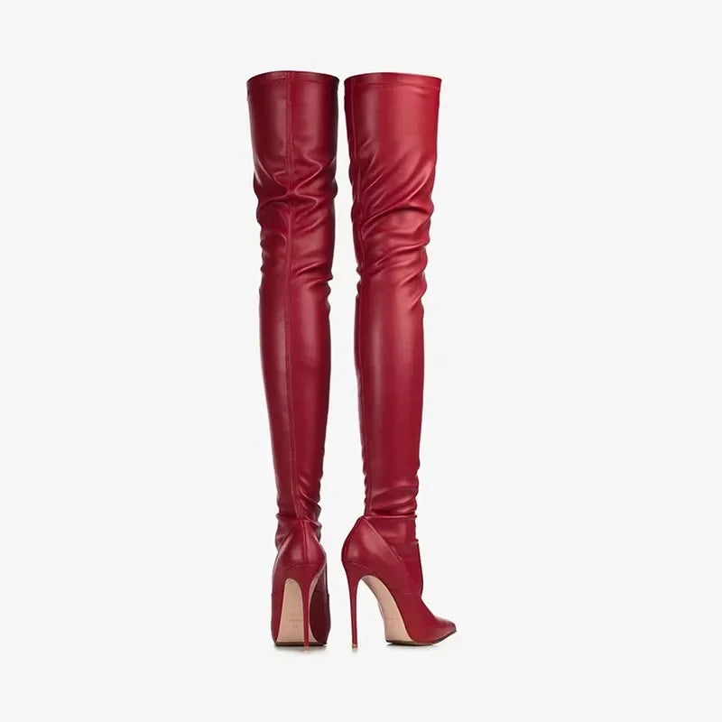 stretch Burgundy Over the knee Boots