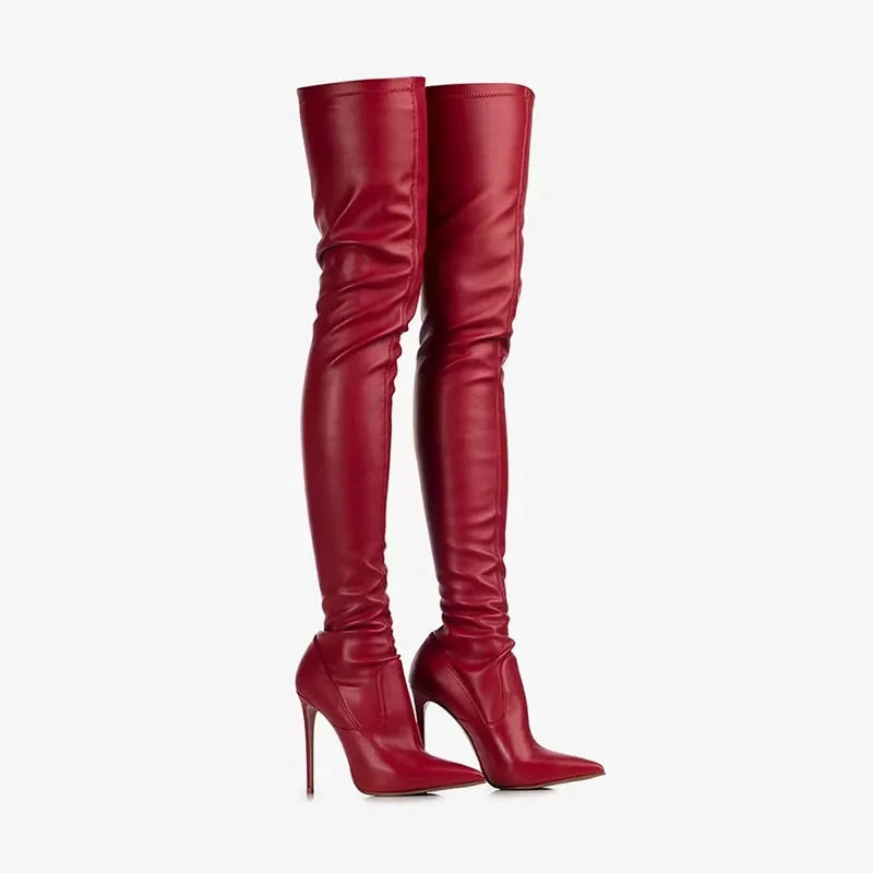 stretch Burgundy Over the knee Boots