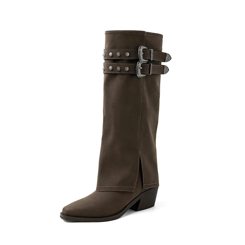 Autumn Belt buckle cowhide Trouser legs Boots
