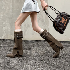 Autumn Belt buckle cowhide Trouser legs Boots