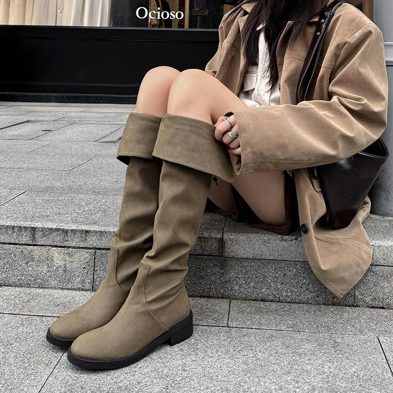 Autumn Black cowhide Riding Boots