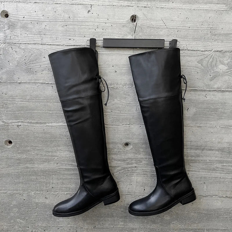 Autumn Black cowhide Riding Boots