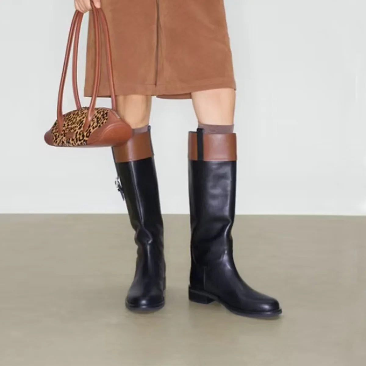 Autumn Brown cowhide Belt buckle Riding Boots
