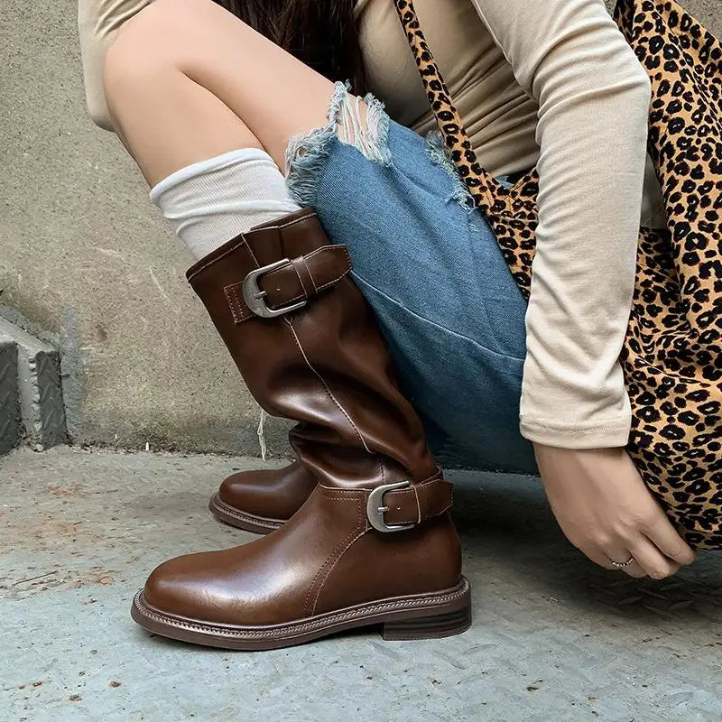 Autumn Brown cowhide Riding Boots