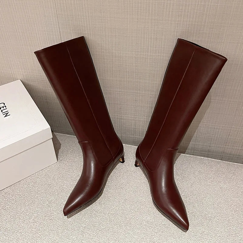 Autumn Burgundy cowhide Kitten heel Modern Boots