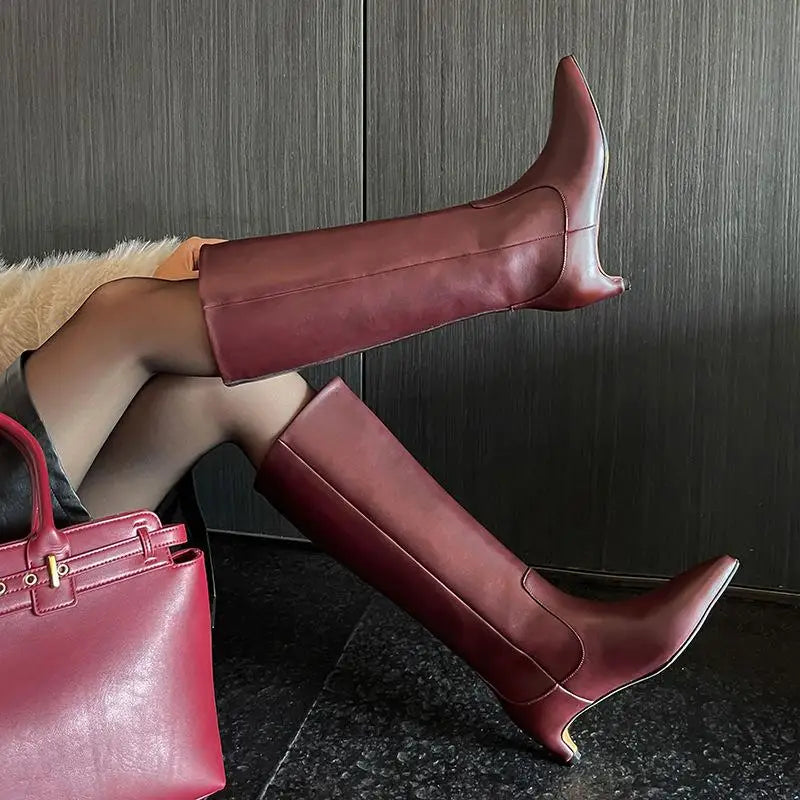 Autumn Burgundy cowhide Kitten heel Modern Boots