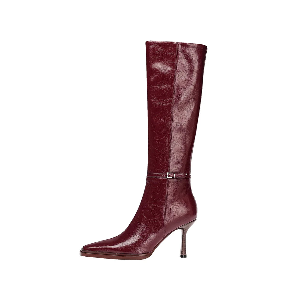 Autumn Burgundy cowhide Stilettos heels Skinny Boots