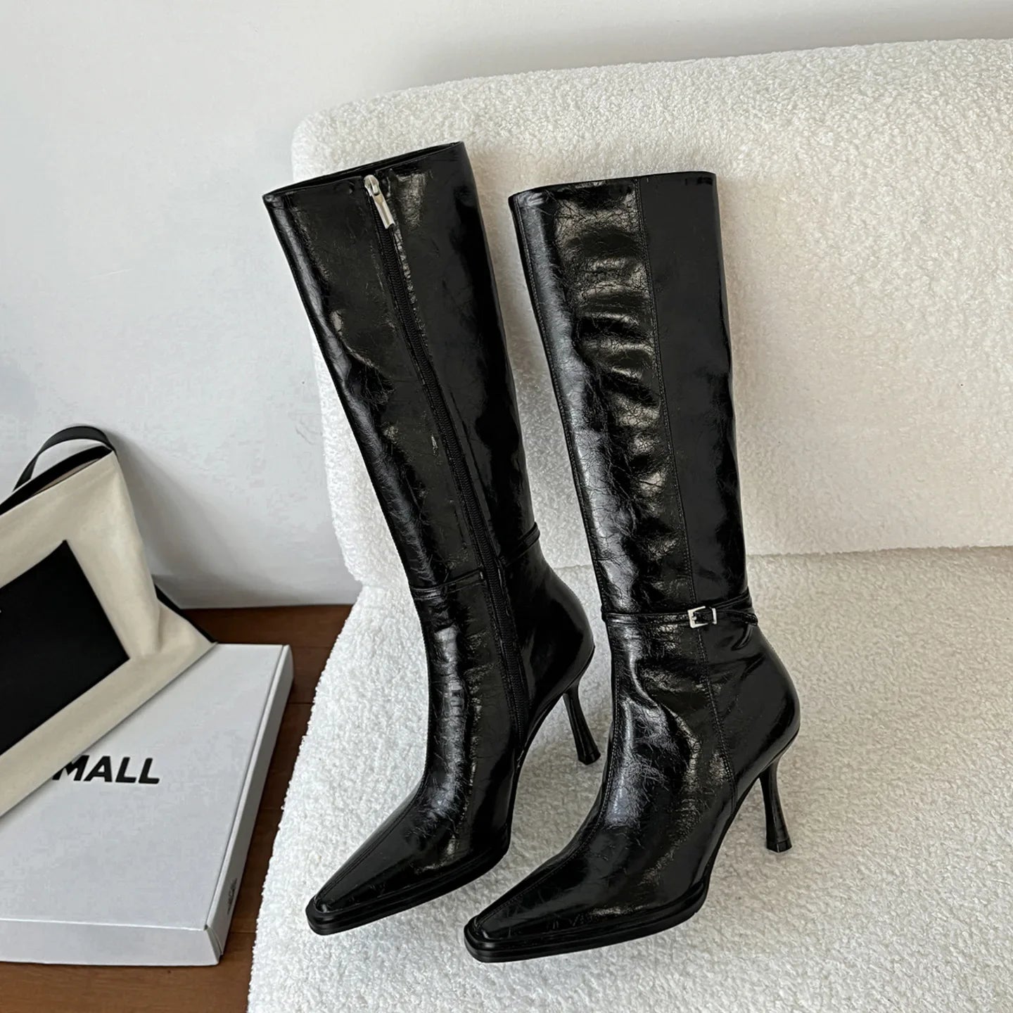 Autumn Burgundy cowhide Stilettos heels Skinny Boots