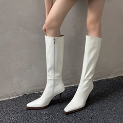 Autumn Burgundy cowhide Stilettos heels Skinny Boots
