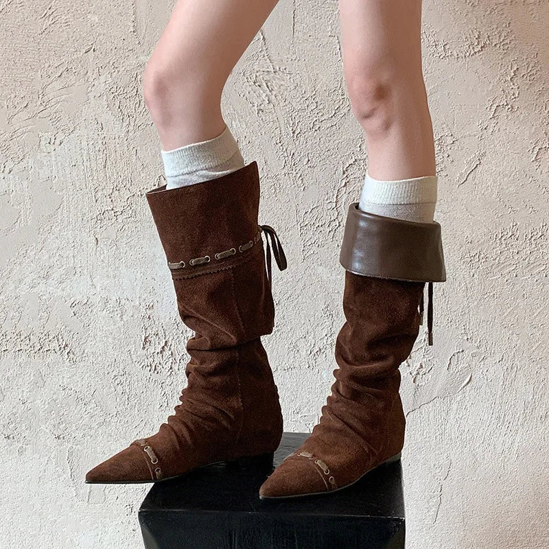 Autumn Cow suede Increased Internal Western Boots