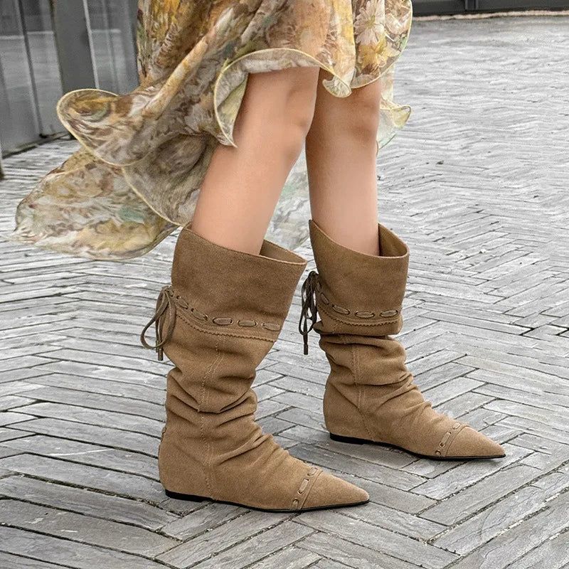 Autumn Cow suede Increased Internal Western Boots