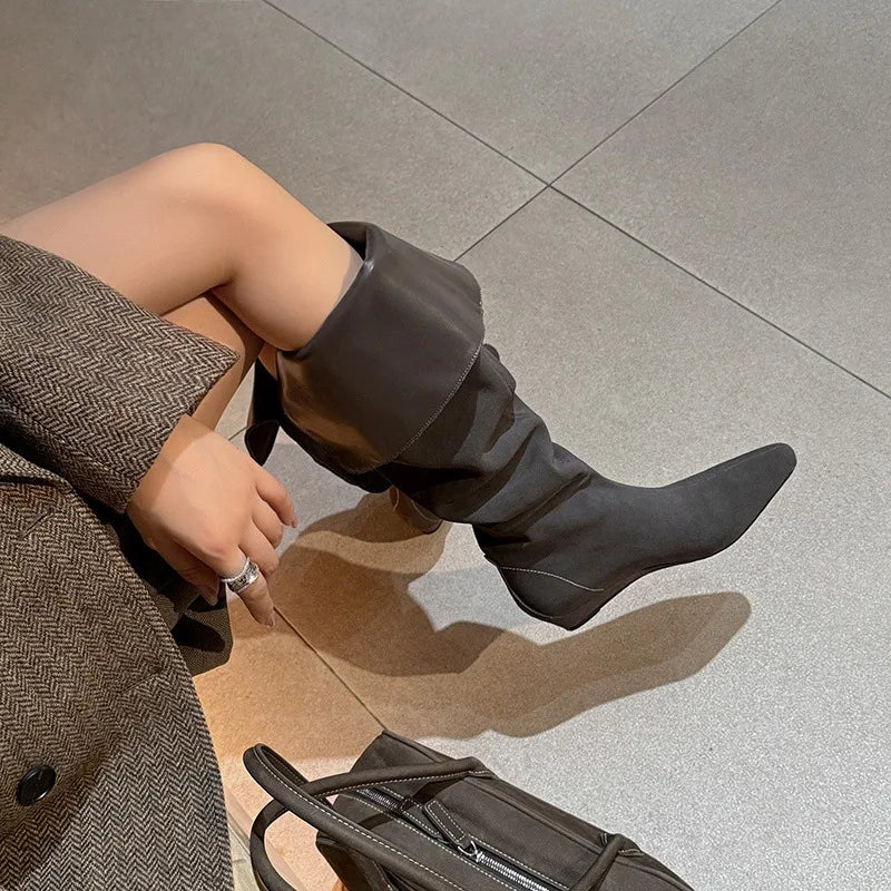 Autumn Cow suede Wedges Over the knee Boots