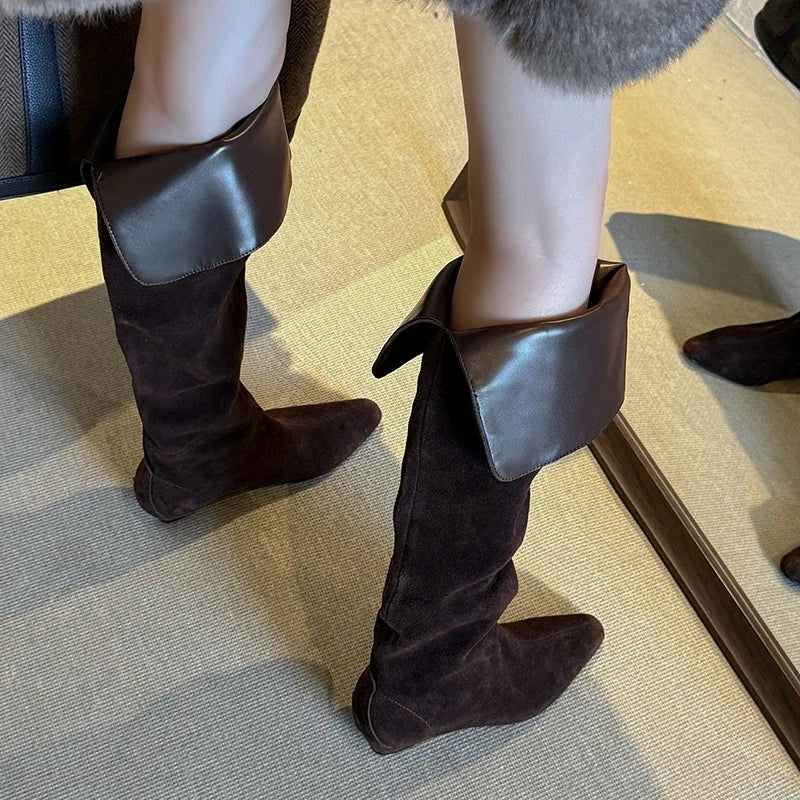 Autumn Cow suede Wedges Over the knee Boots