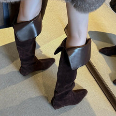Autumn Cow suede Wedges Over the knee Boots