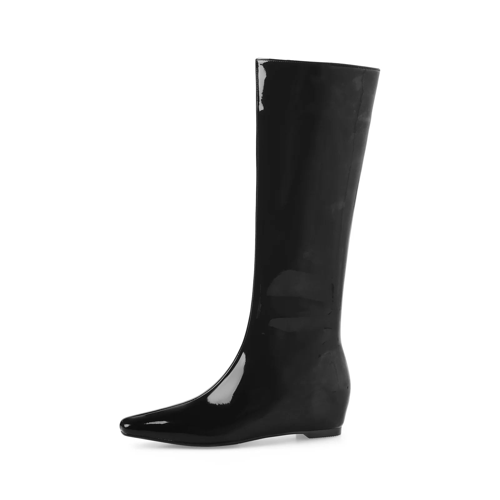 Autumn Cowhide Patent Leather Increased Internal Riding Boots