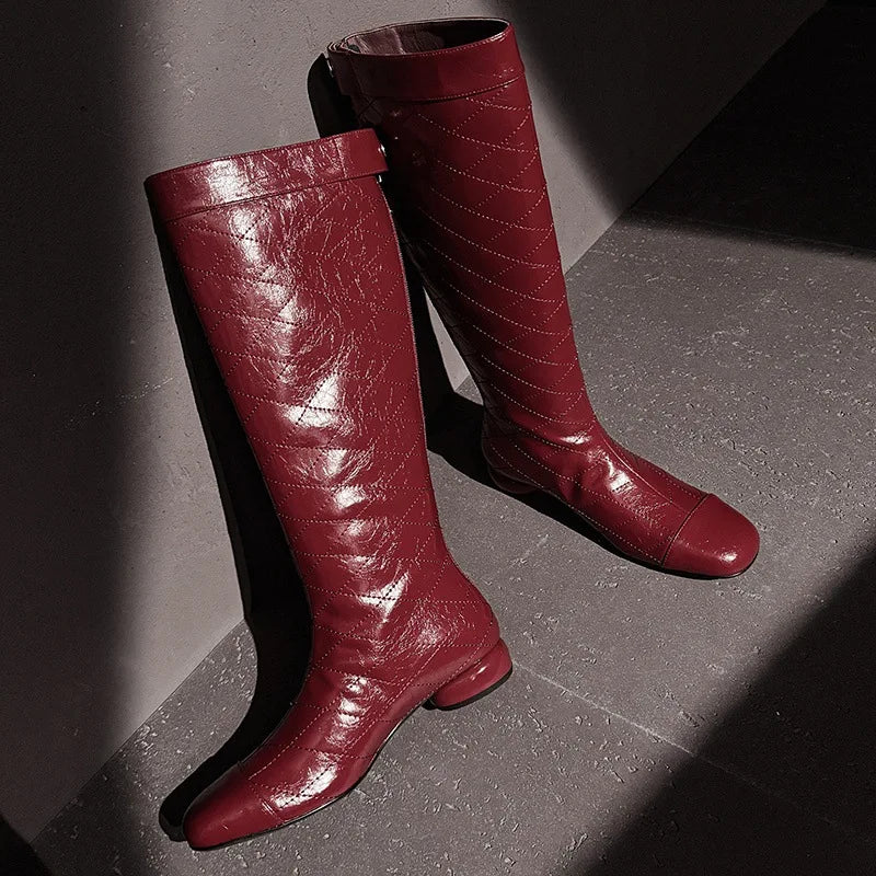 Autumn Cowhide Sewing Plaid Modern Boots